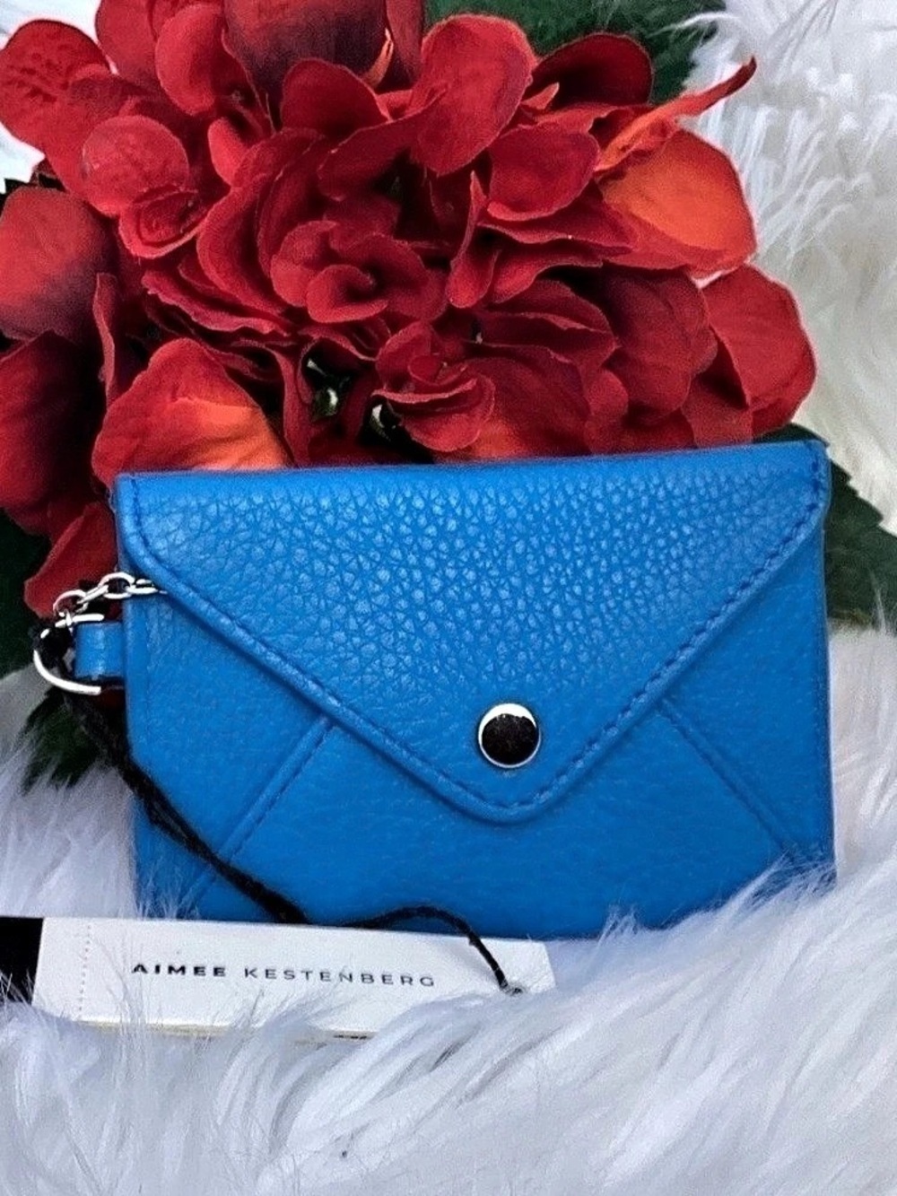 NWT Aimee Kestenberg Leather Envelope Keychain Pouch Card Case Blue
